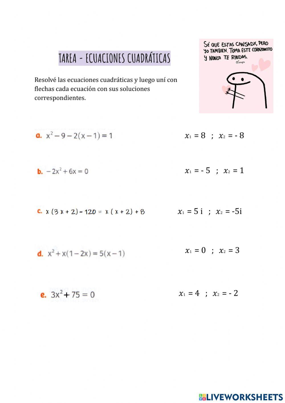 Ecuaciones cuadráticas - TAREA