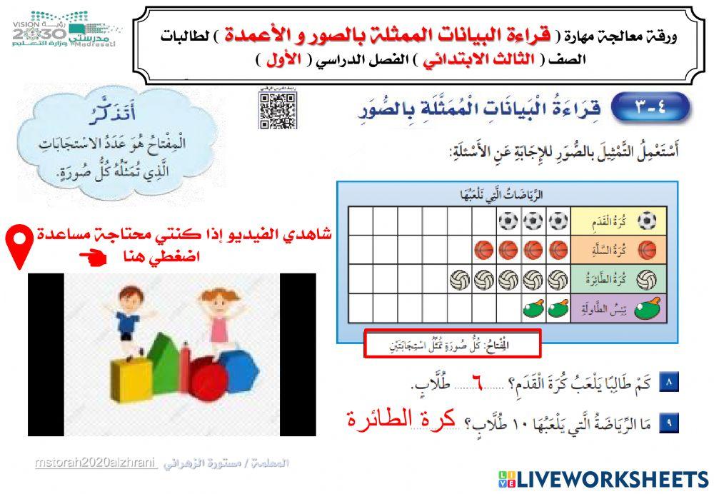 ورقة عمل قراءة البيانات الممثلة بالصور