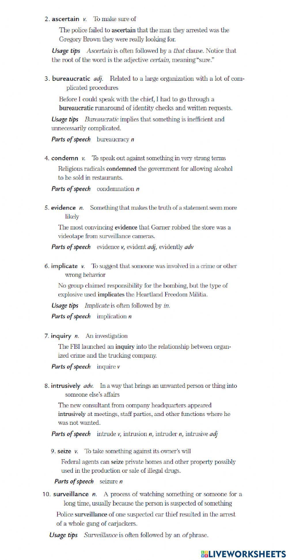 Vocabulary Itp L26 and L27-