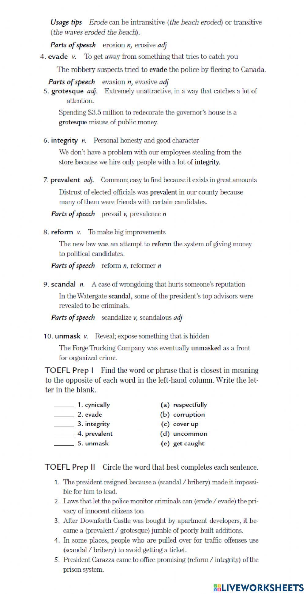 Vocalubary itp L28 and L29