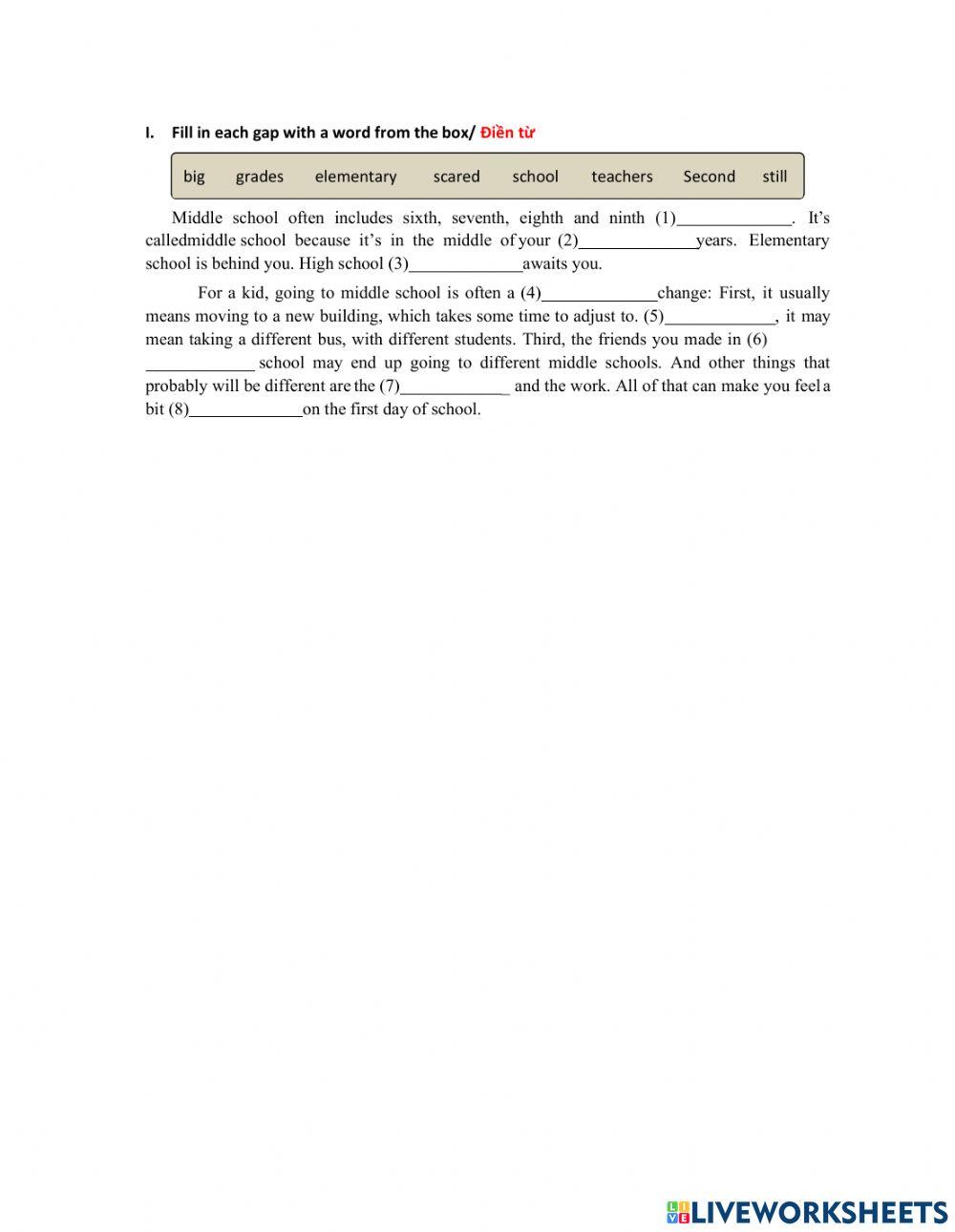 MLH6 - Unit 1 - My new school - Vocab-HTD