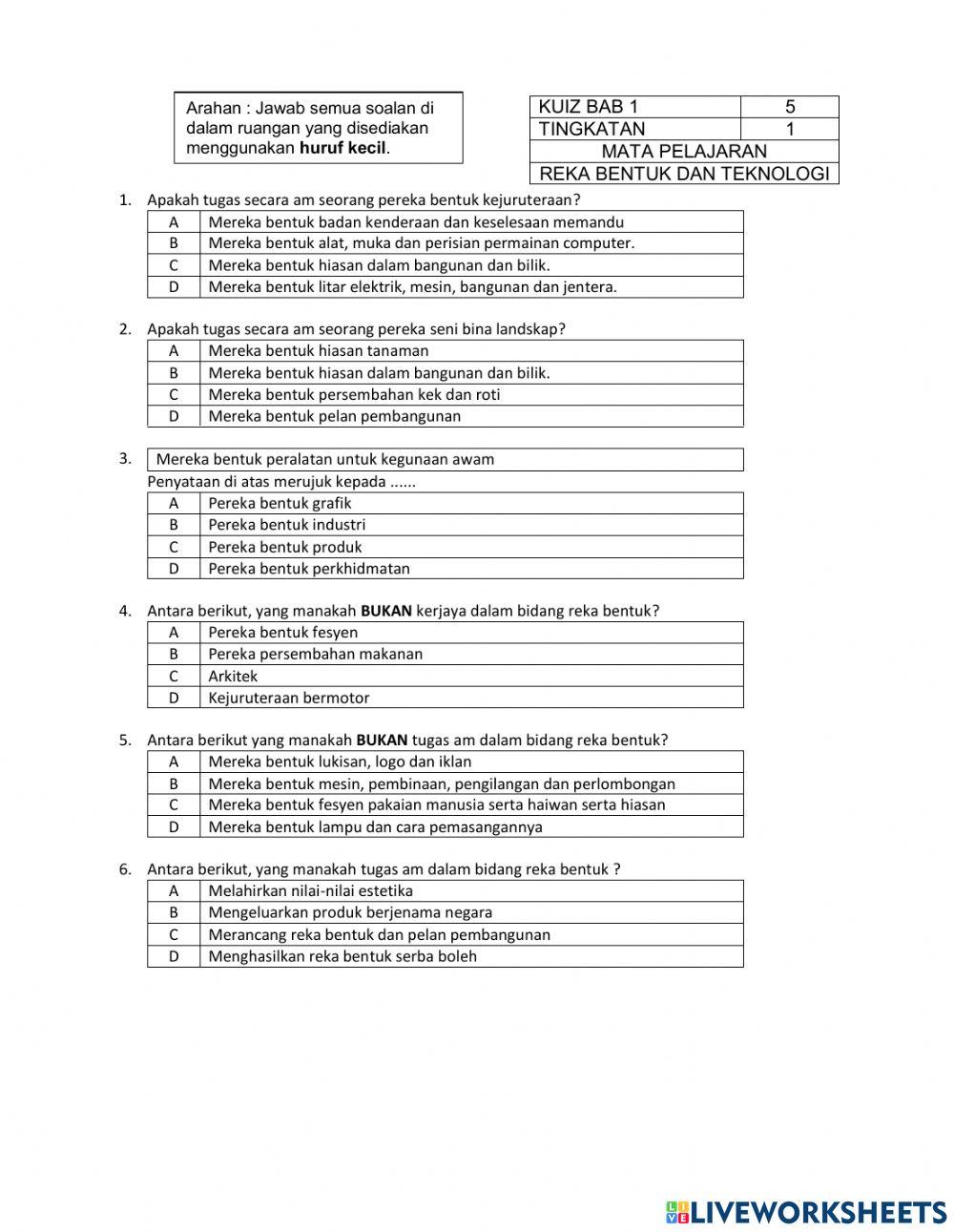 Kuiz Pengenalan RBT 5