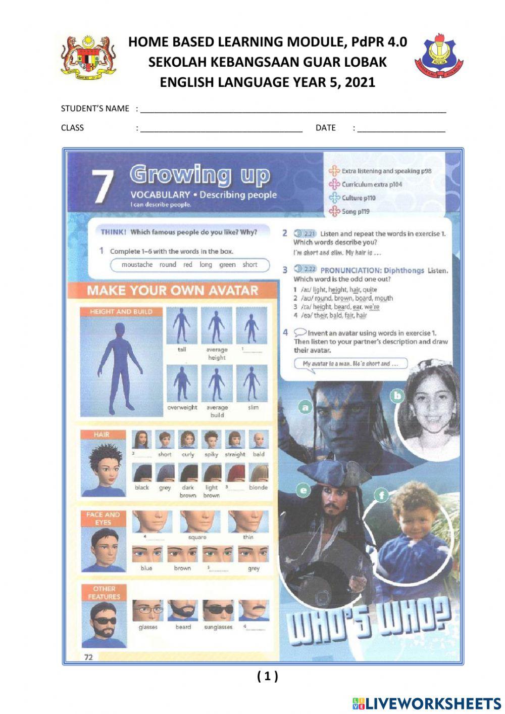 YEAR 5 : UNIT 7 : GROWING UP PAGE 72- ACTIVITY 1, 2, 3, - 4