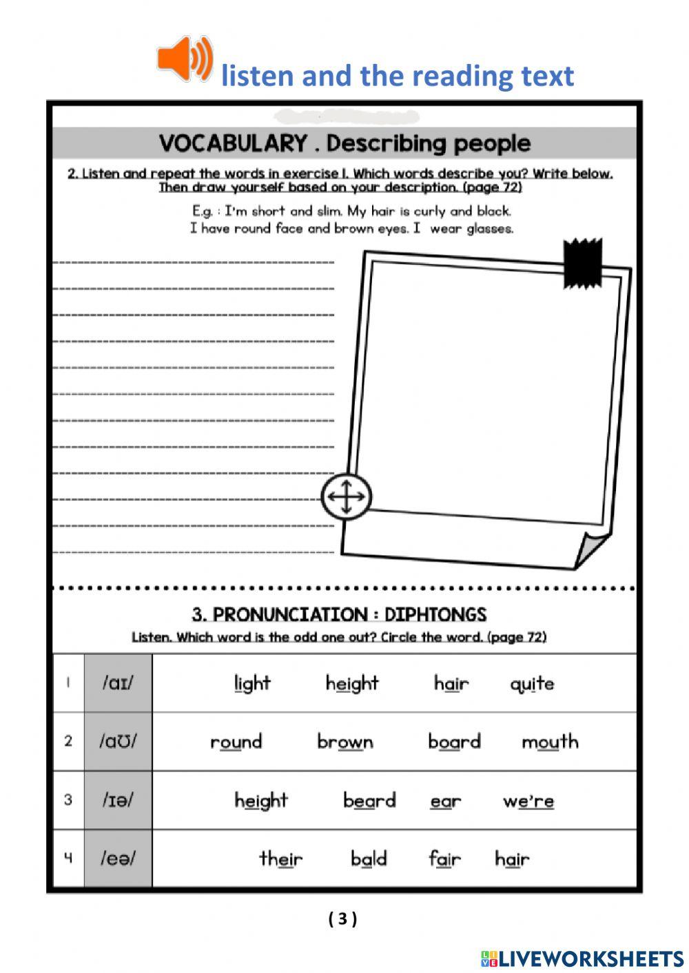 YEAR 5 : UNIT 7 : GROWING UP PAGE 72- ACTIVITY 1, 2, 3, - 4