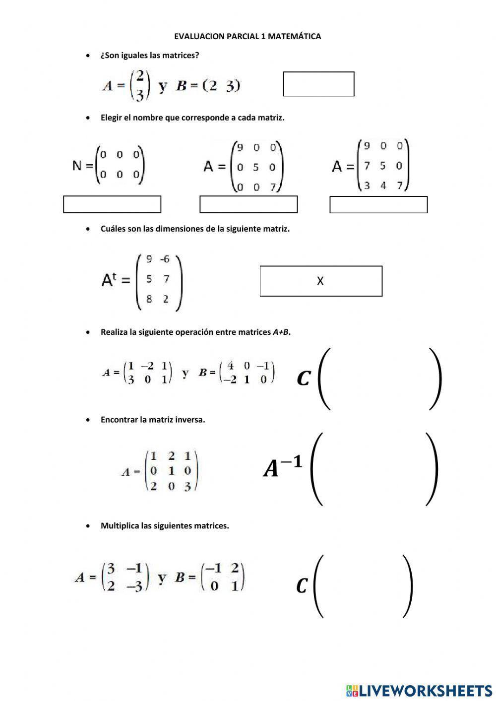 Matrices, tipos de matriz, determinantes
