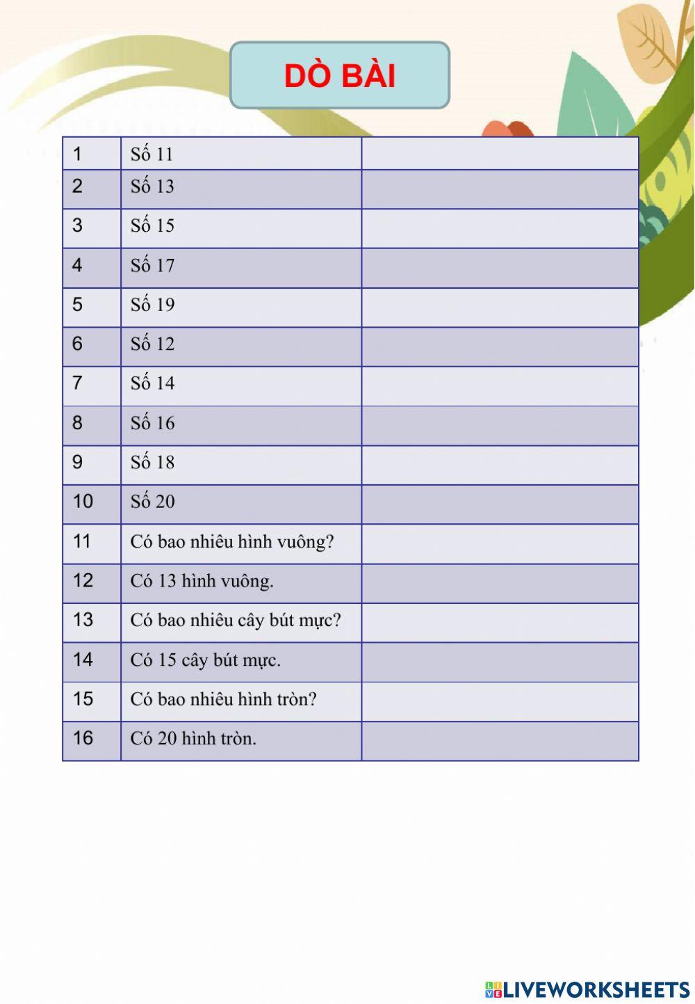 Dò bài lớp 2 31-10