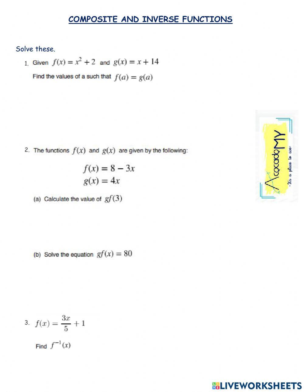 Composite Functions Exercises