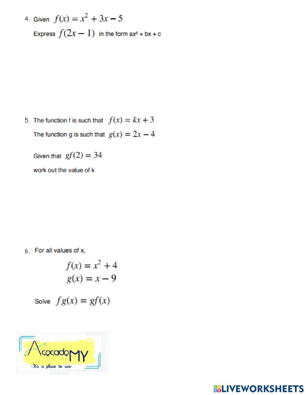 Composite and Inverse Functions Worksheet B