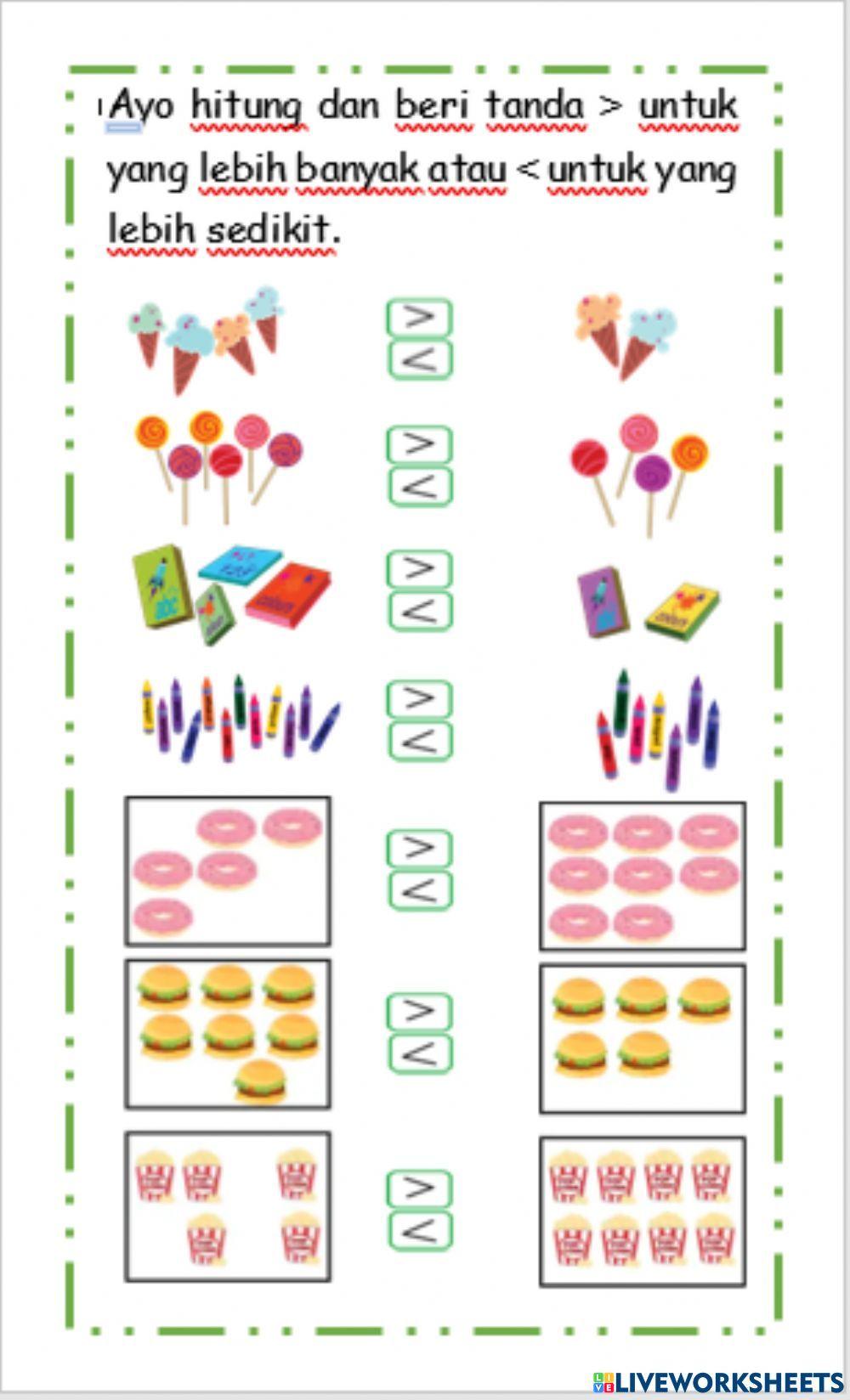 Ayo memilih gambar yang lebih banyak dan lebih sedikit worksheet live