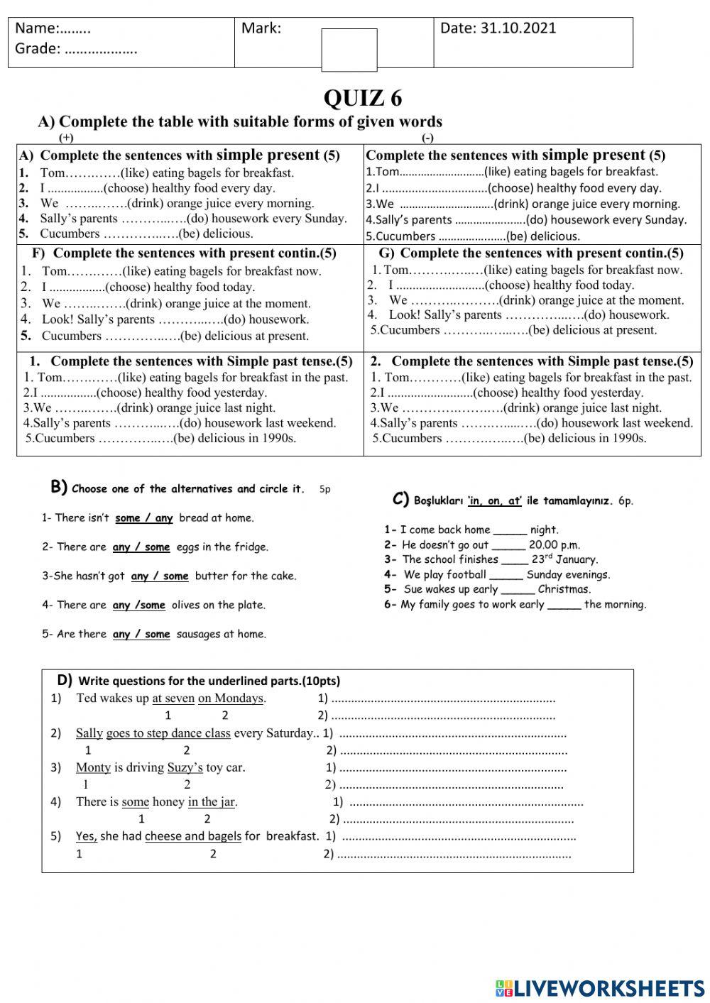 Quiz 6-6 Grade(5)-2021-2022