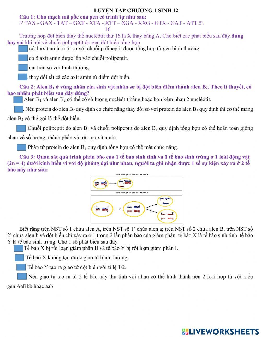 Luyện tập sinh 12 chương 1