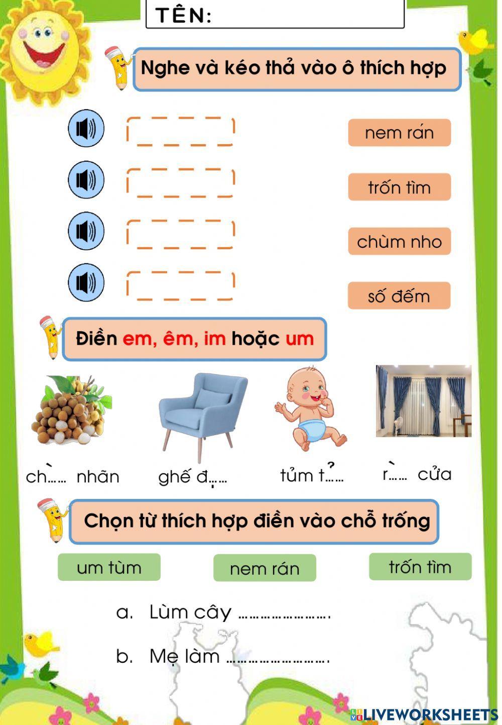 Vần em ,êm, im, um