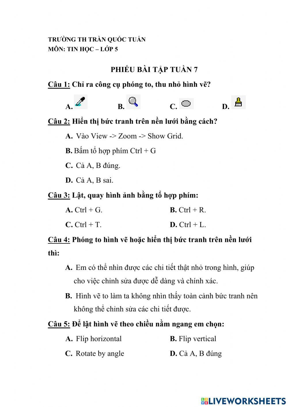 BT tin học lớp 5 - tuần 7
