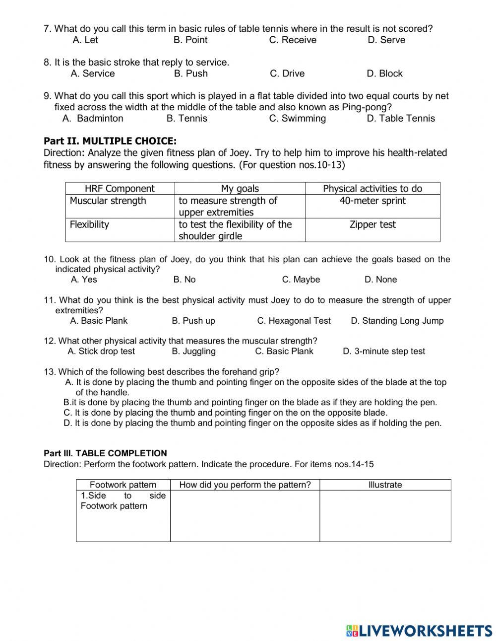 Summative test in pe