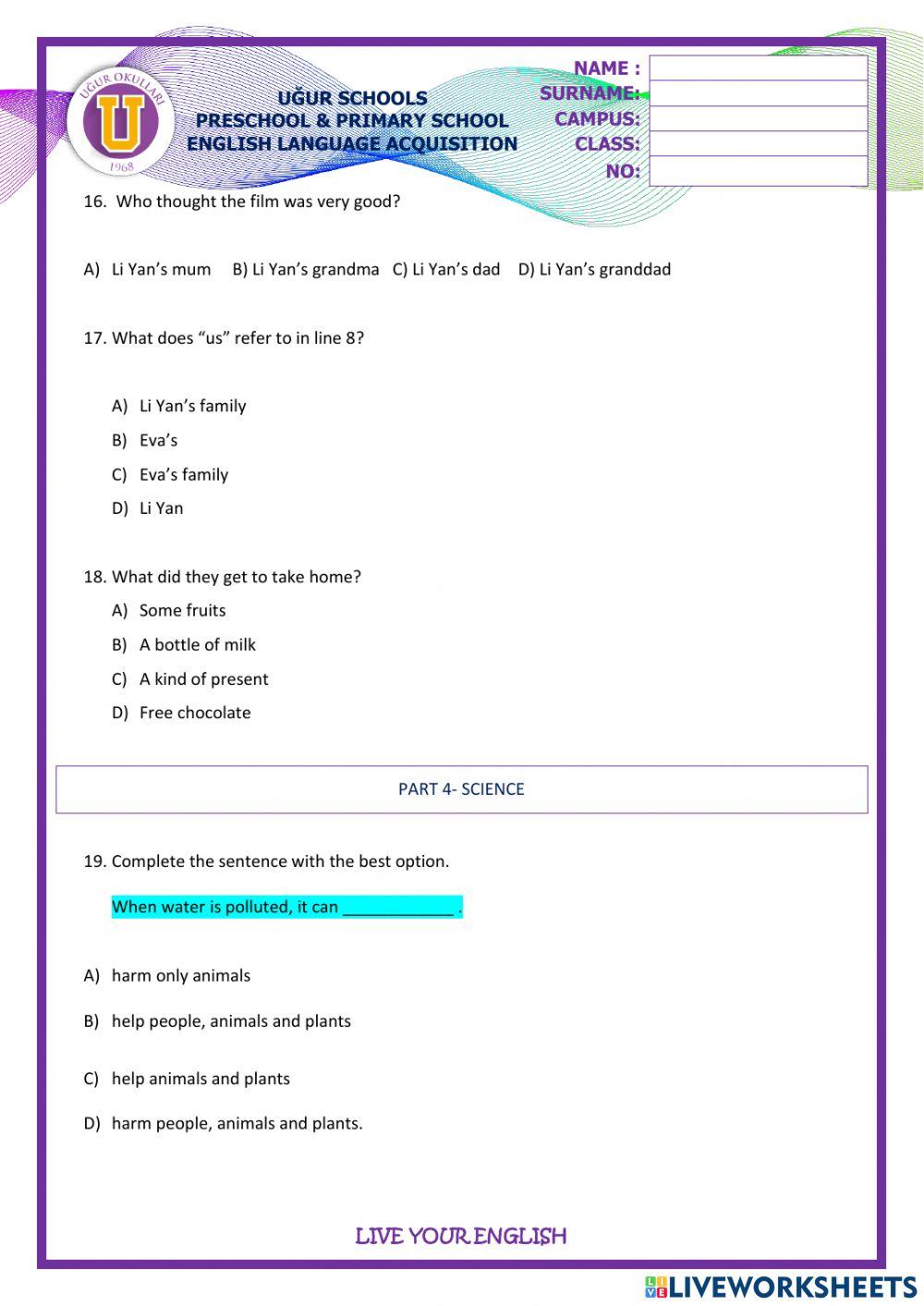 21-22 URT 1 Grade 4 Practice Test
