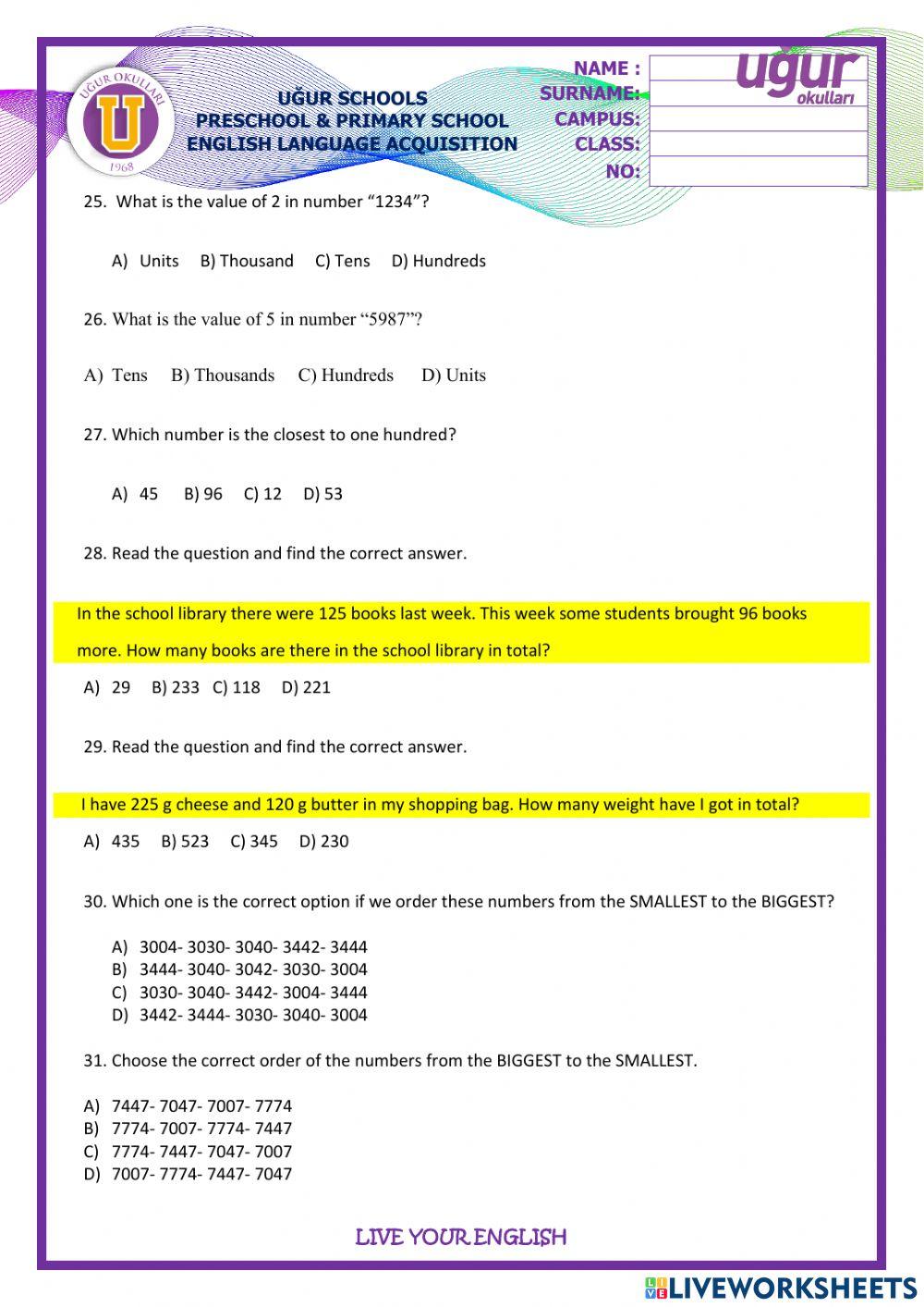 21-22 URT 1 Grade 4 Practice Test