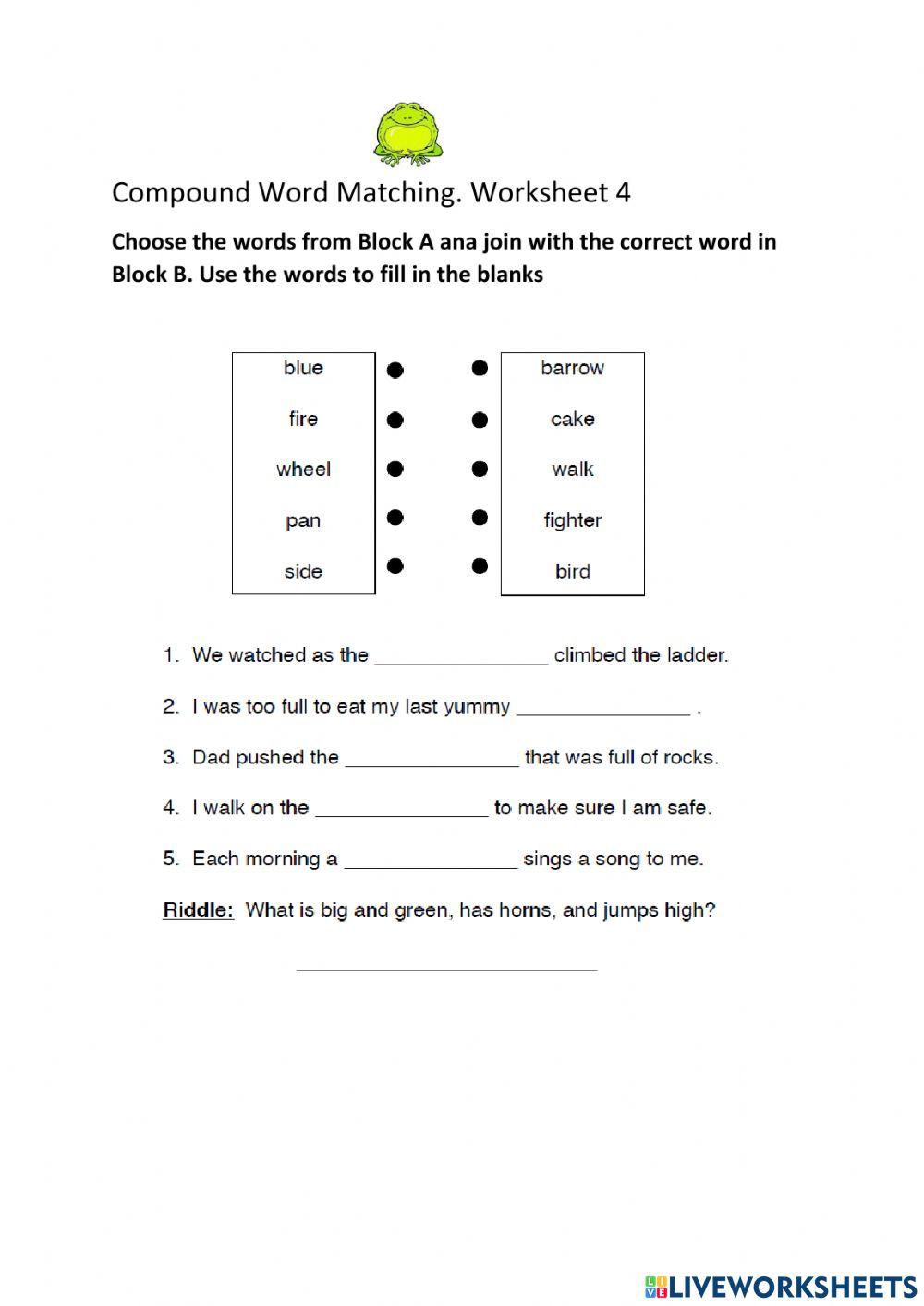 Compound Word Matching Worksheet 4