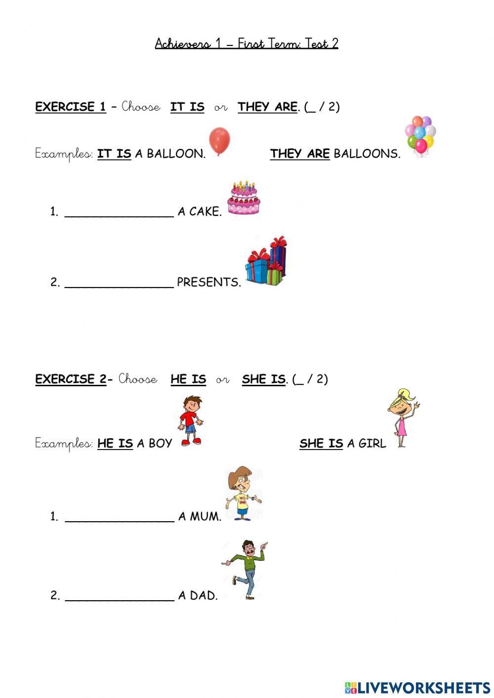 Achievers 1 - First Term - Test 2