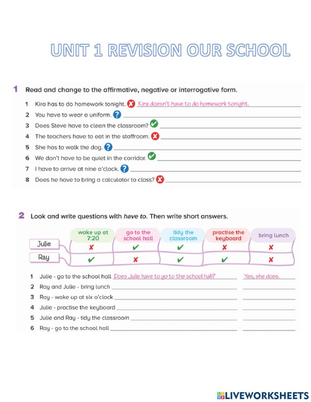 Unit 1 revision our school