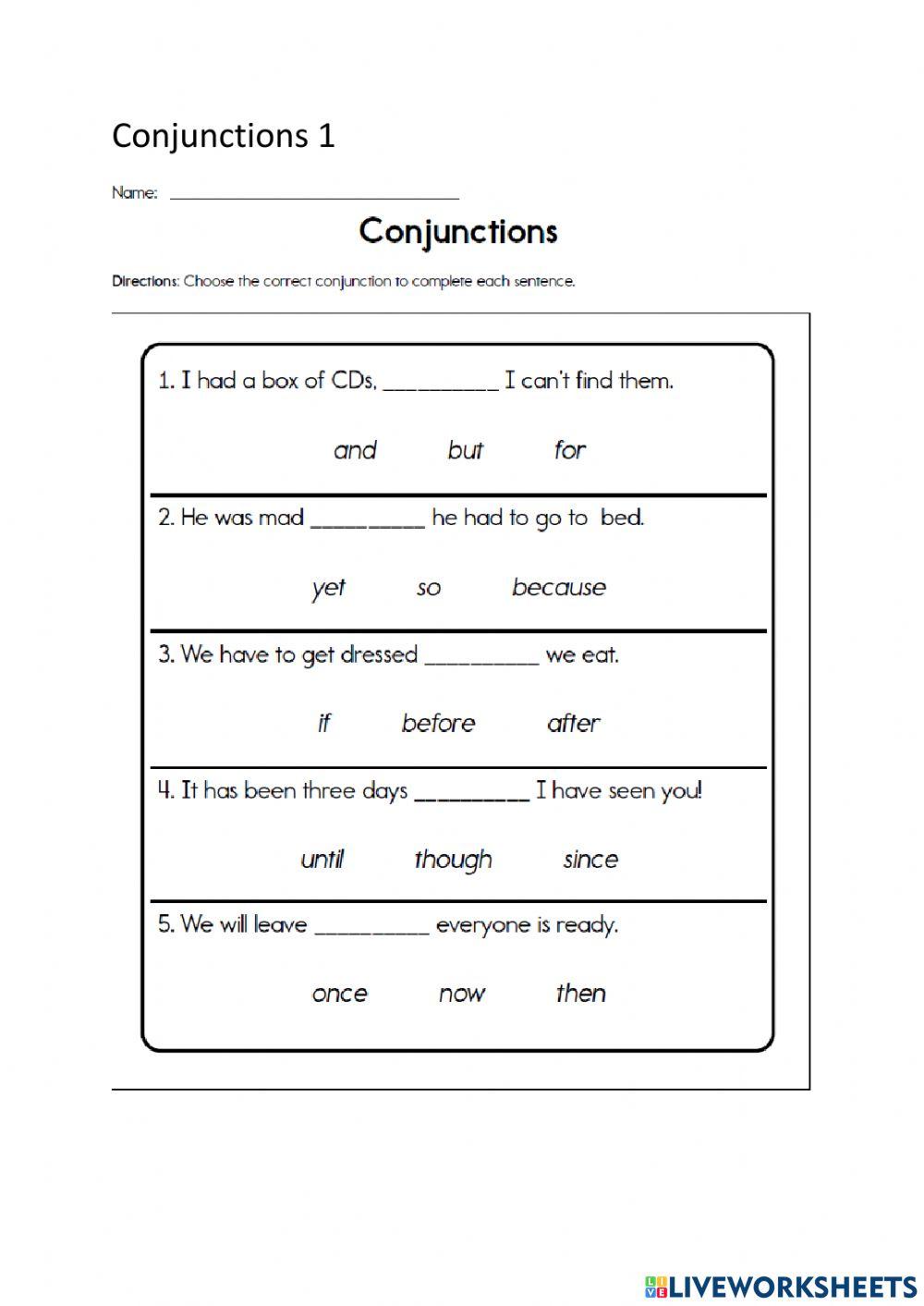 Conjunctions 1 1588225 Grace Vogt Live Worksheets