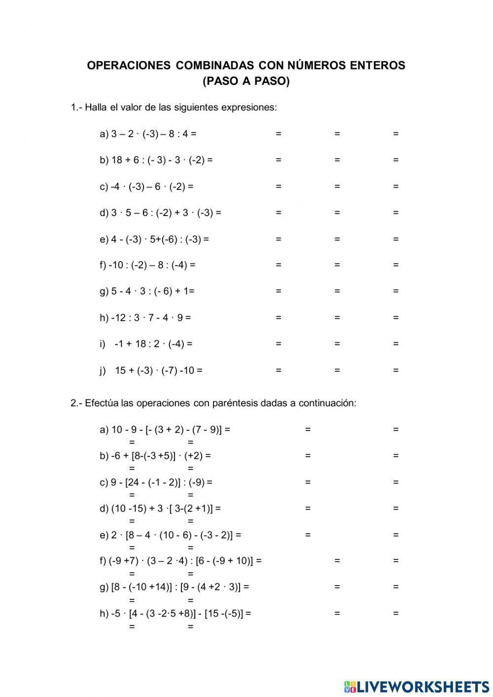 Operaciones combinadas con números enteros (paso a paso)