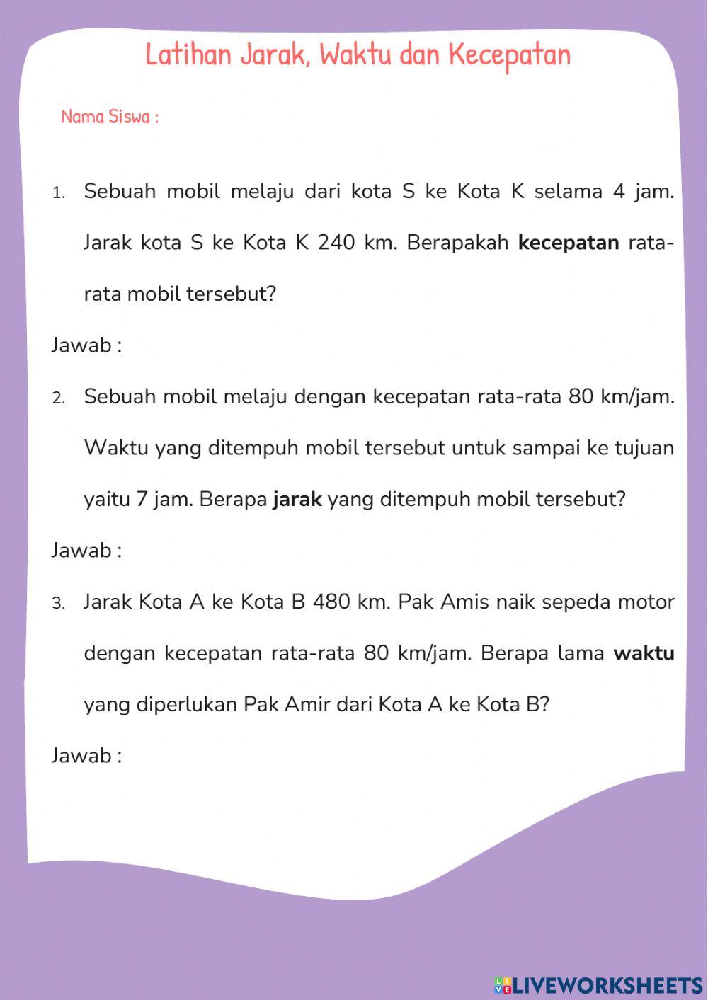 Latihan Jarak, Waktu dan Kecepatan