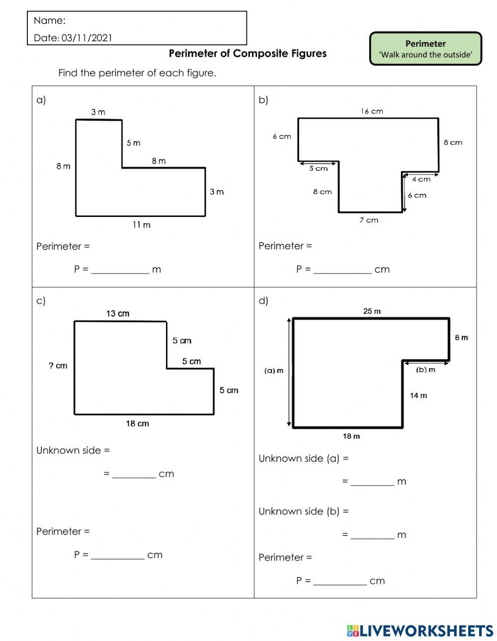Perimeter of Composite Figures. online exercise for Live Worksheets
