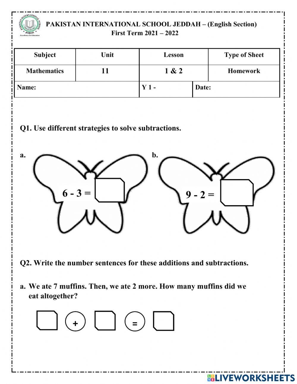 Homework online exercise for Grade 1 | Live Worksheets