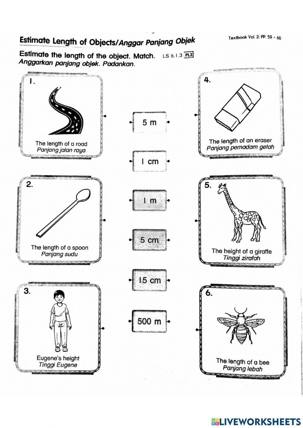 Estimate length of objects worksheet | Live Worksheets