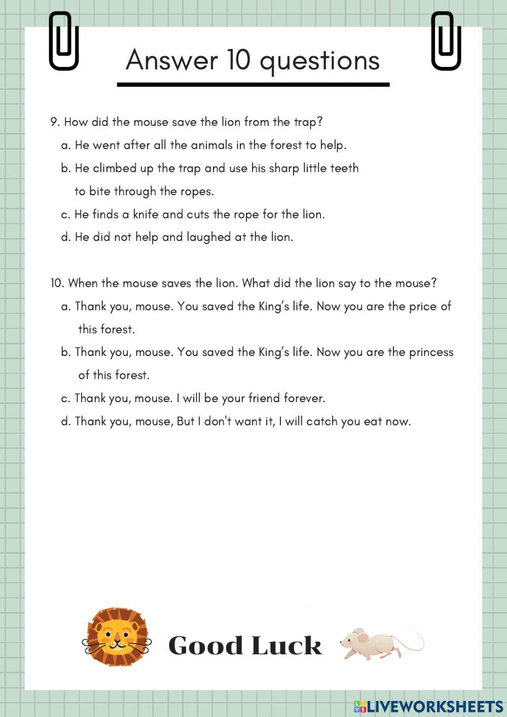 Answer 10 Questions worksheet | Live Worksheets