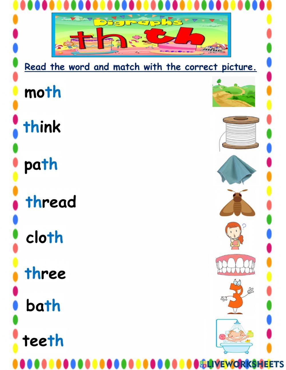 Digraph-th- beginning and ending sound words