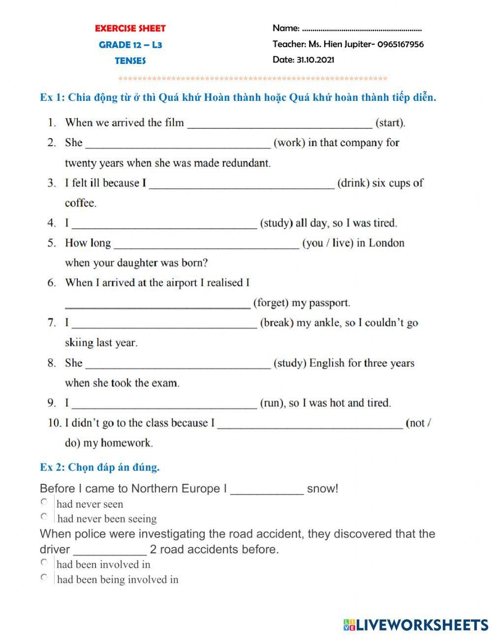 Past perfect and past perfect continuous