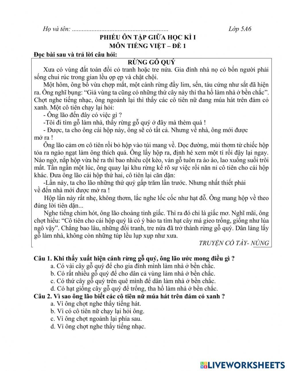 Đề ôn TV GKI số 1