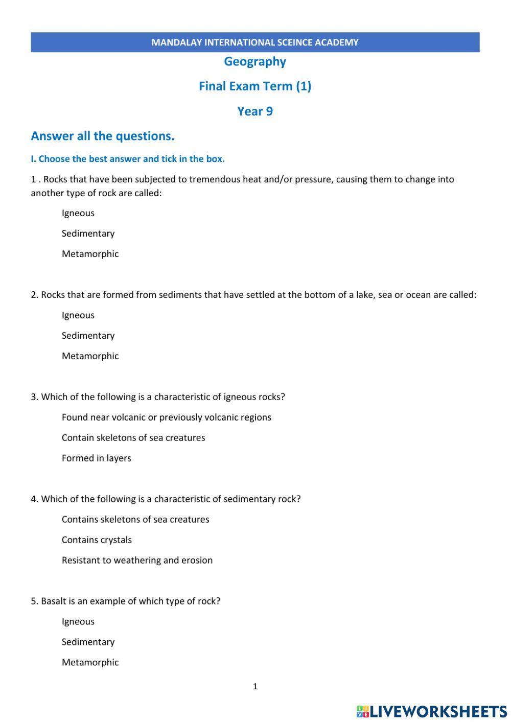 First Term Final Exam