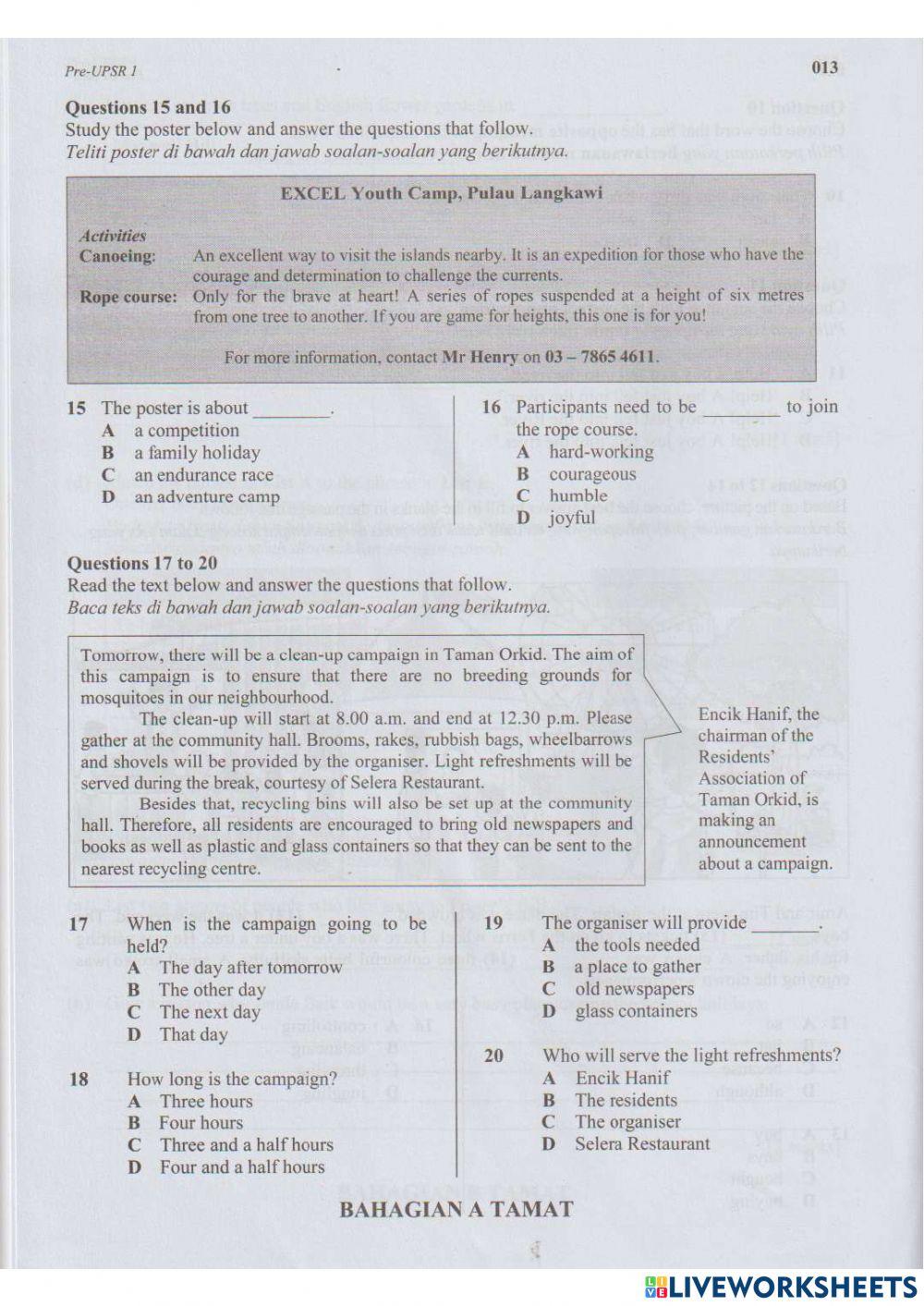 Section A exam Paper 1