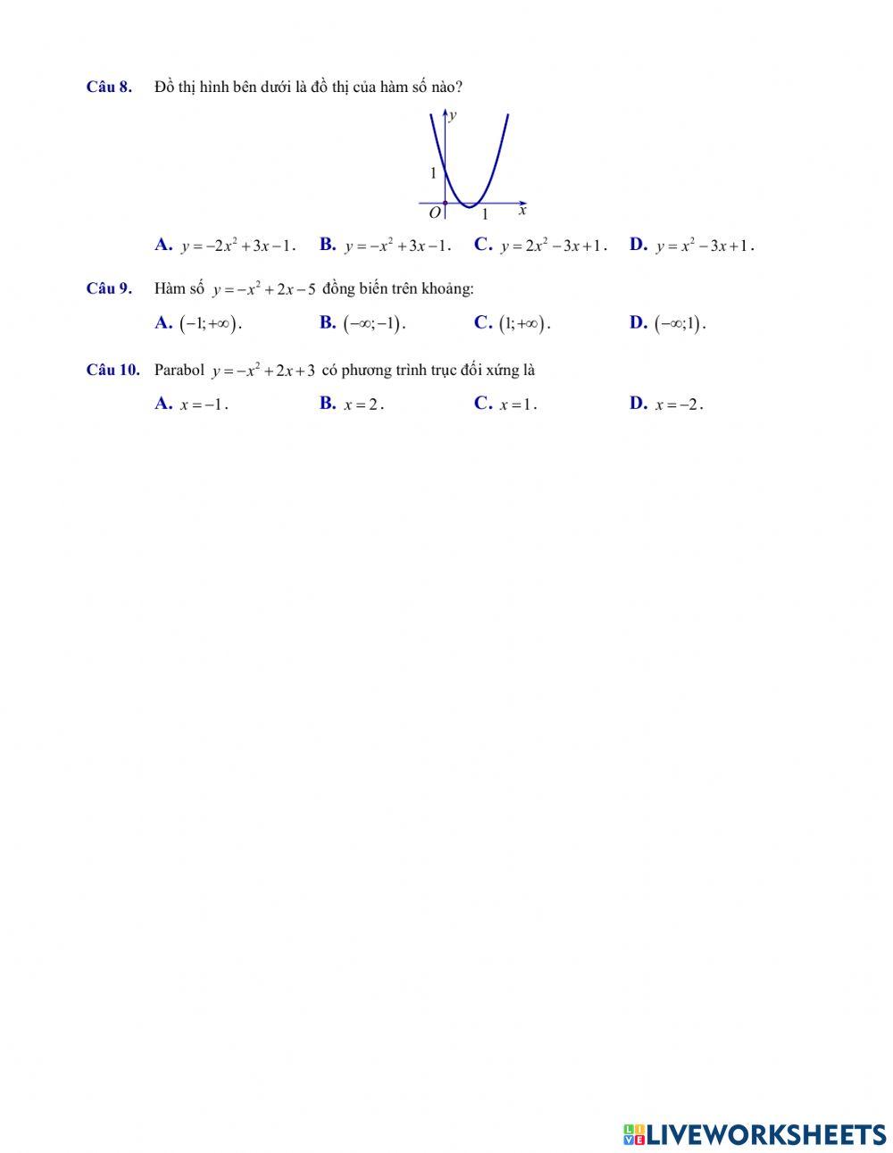 LT Hàm số bậc hai