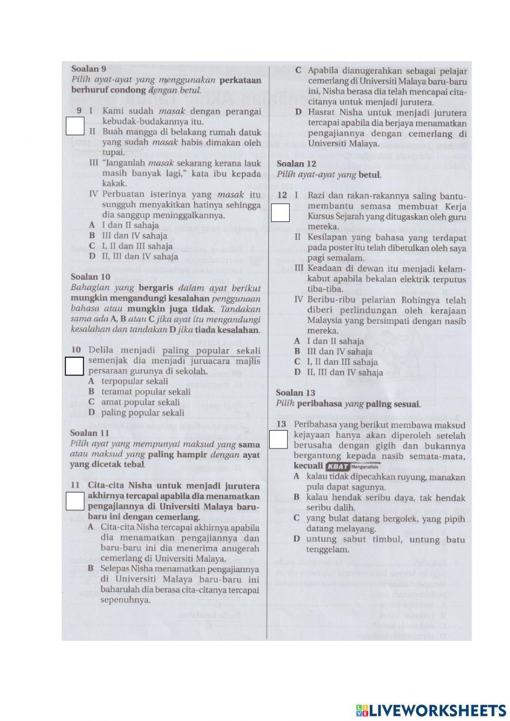 Latihan tatabahasa tingkatan 2