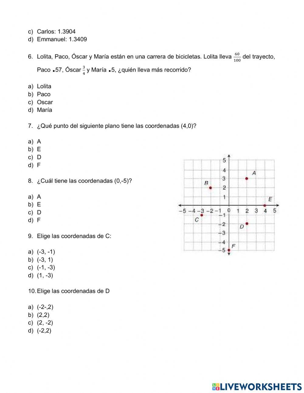 Primer Examen Trimestral de matemáticas