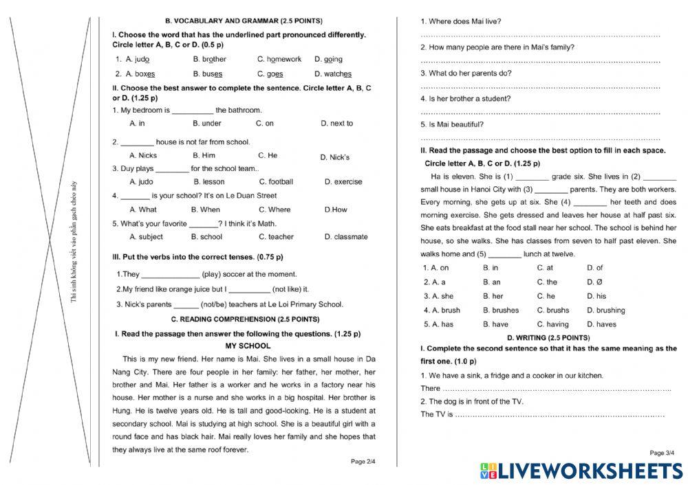 Đề kiểm tra chất lượng GĐ1 năm học 2021-2022