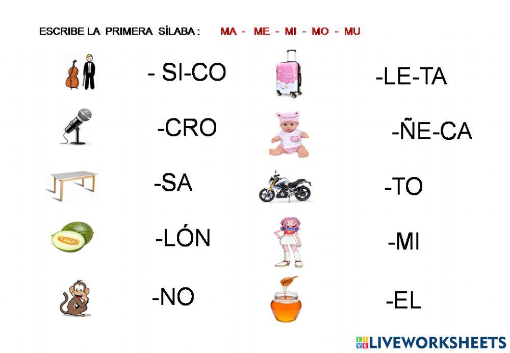 COMPLETAR CON SILABA. LETRA m