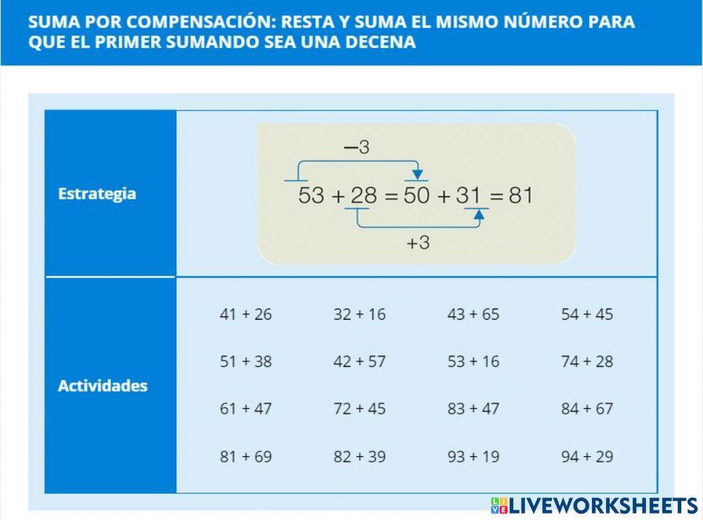 CÁLCULO MENTAL 6º: 4.2 Sumar por compensación: restar y sumar el mismo número