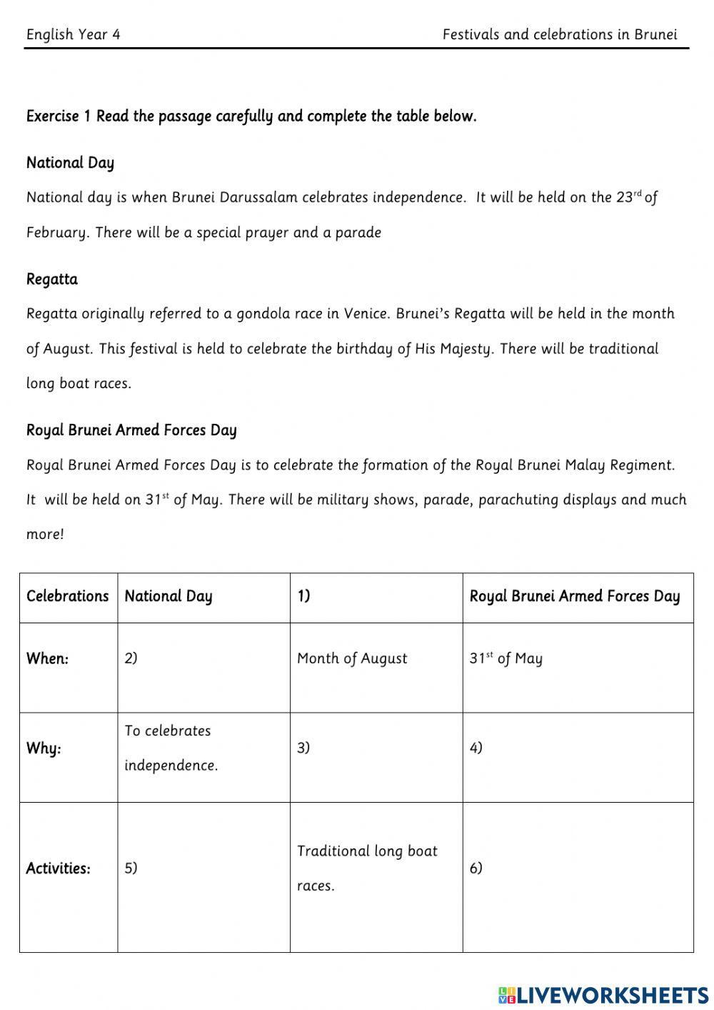 Year 4 Festivals and Celebrations in Brunei