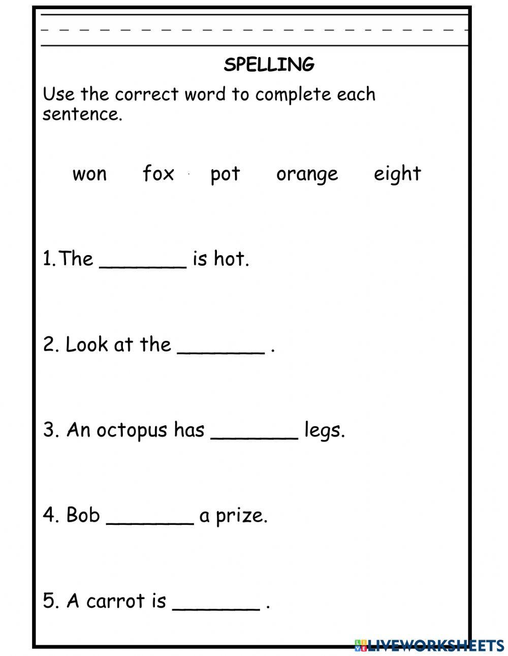 Spelling online exercise for Grade 1 | Live Worksheets