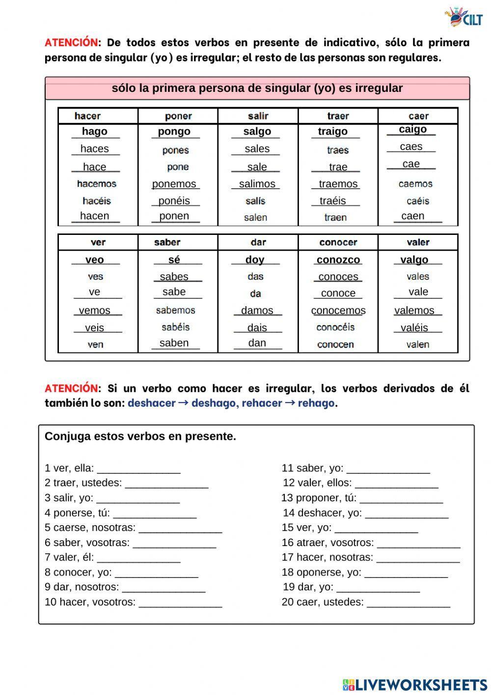 Verbos irregulares - presente de indicativo