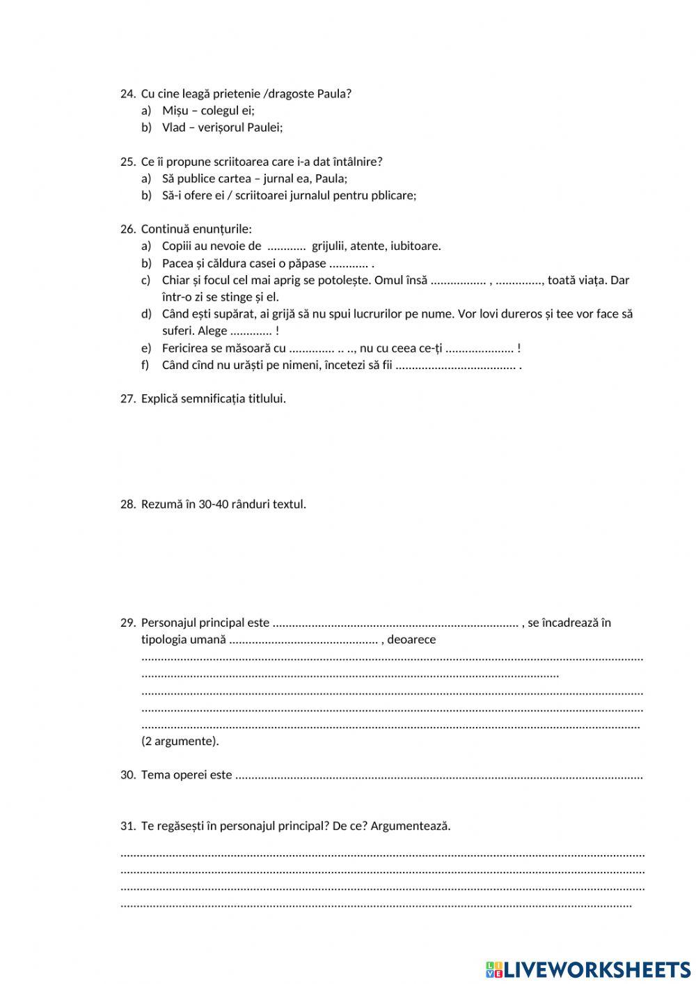 Test verificarea lecturii rebela de c.partole
