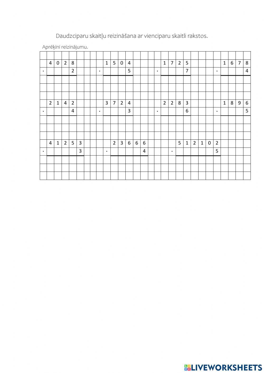 Daudzciparu skaitļu rezināšana ar vienciparu skaitli