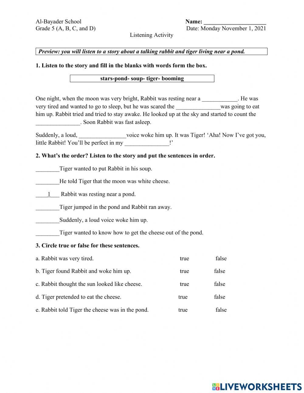 Gr. 5 Listening Activity