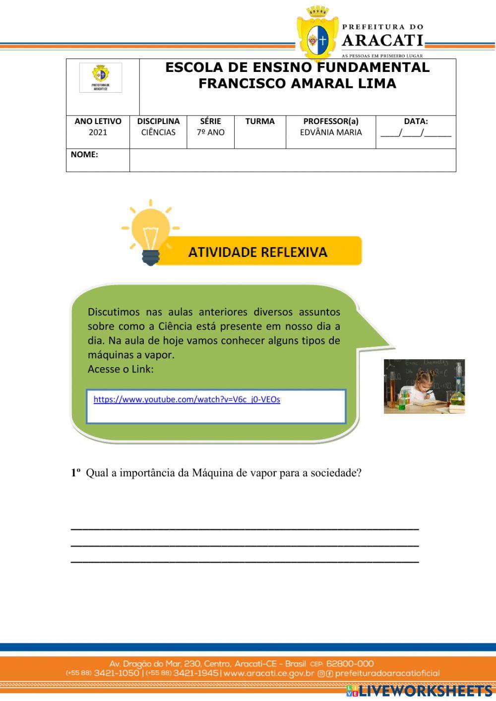 Atividade 7º ano - história das máquinas