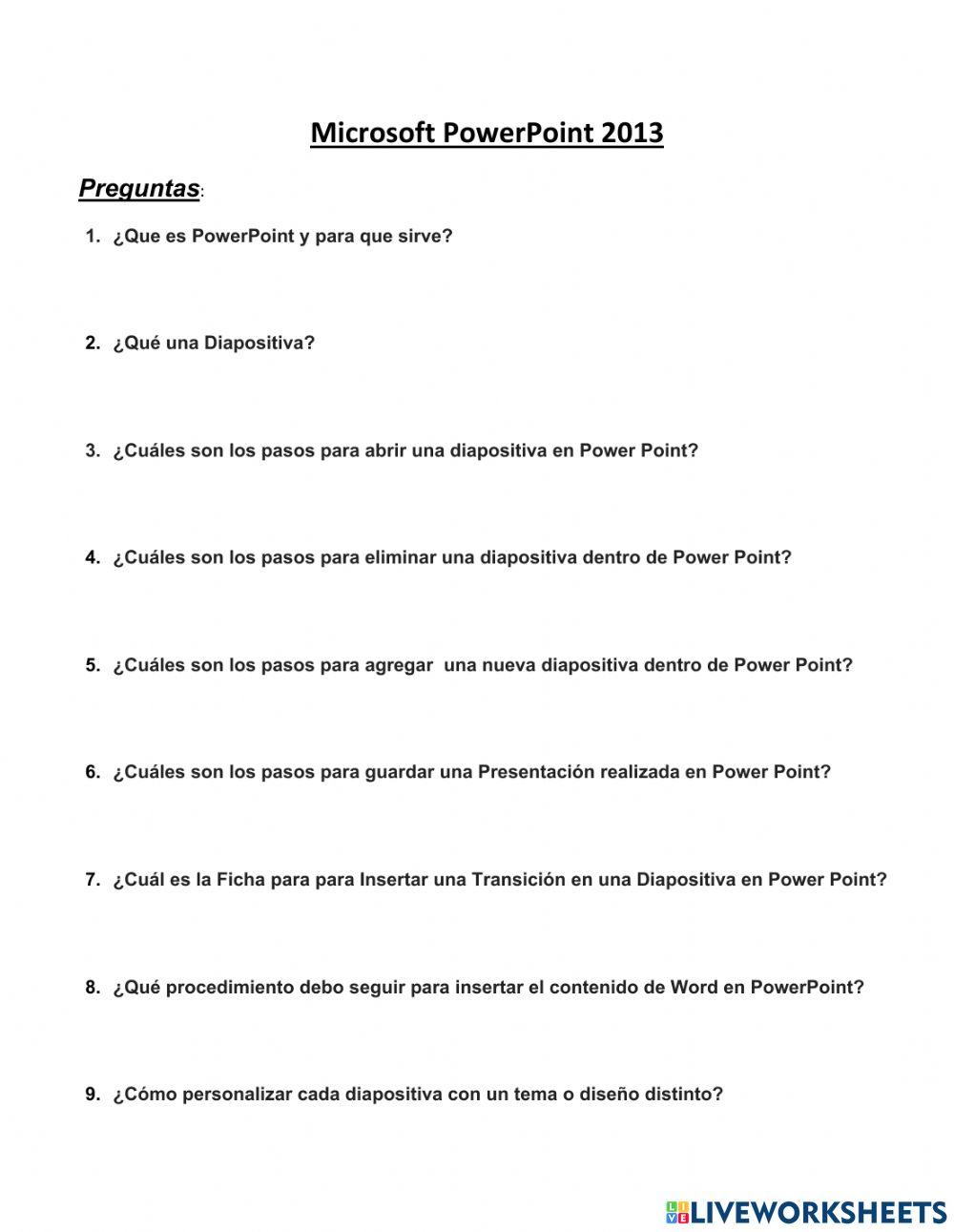 Preguntas de Microsoft PowerPoint 2013