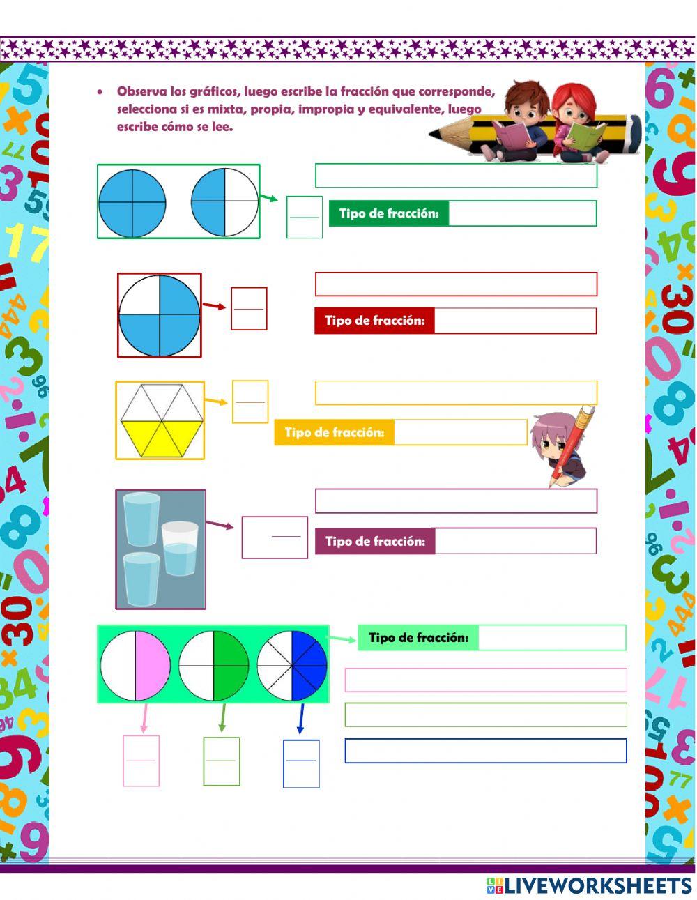 Fracciones propias, impropias, mixtas y equivalentes